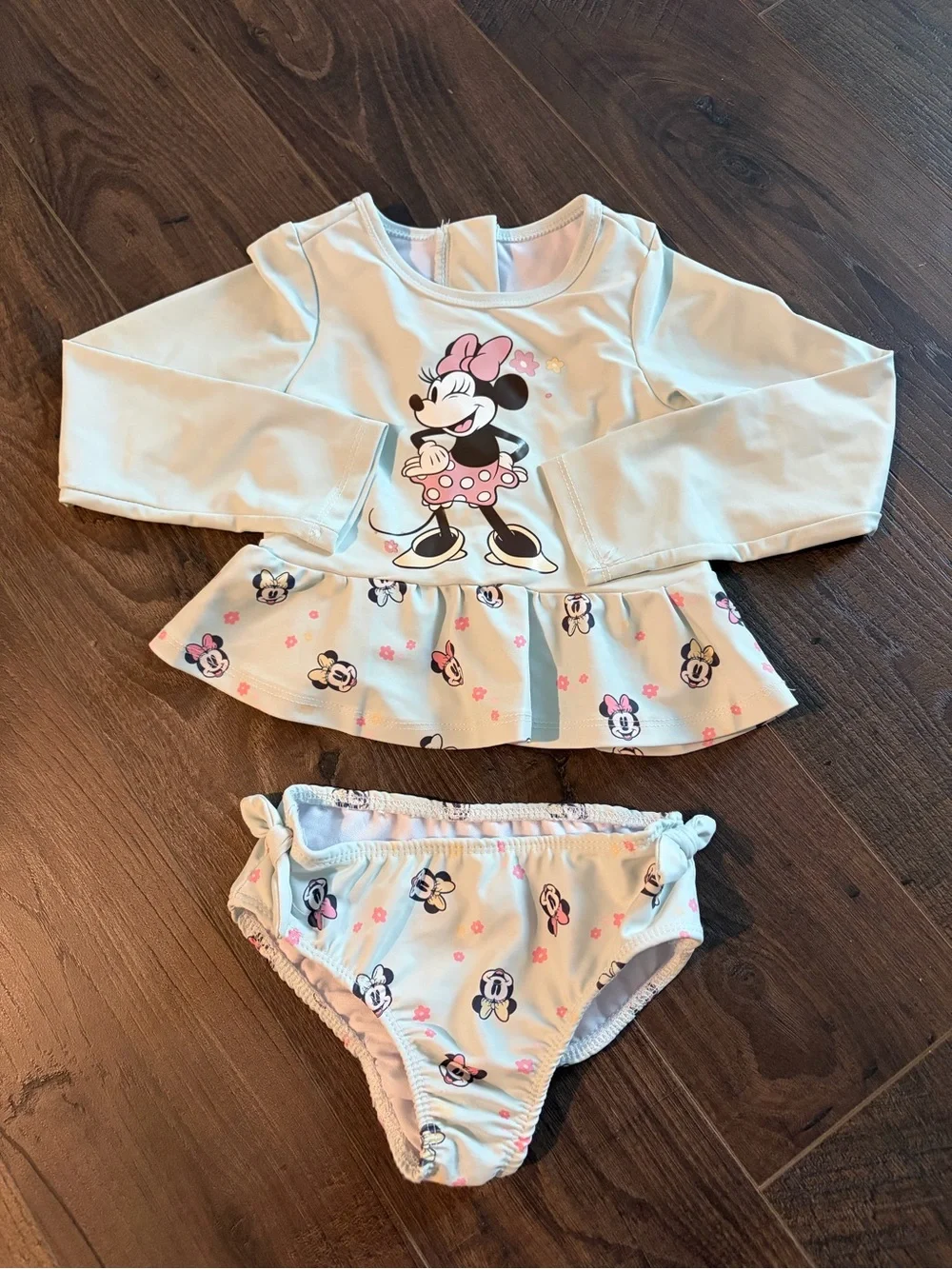Disney mint Minnie Mouse Long-Sleeve Swim Top and Bikini Bottom Set